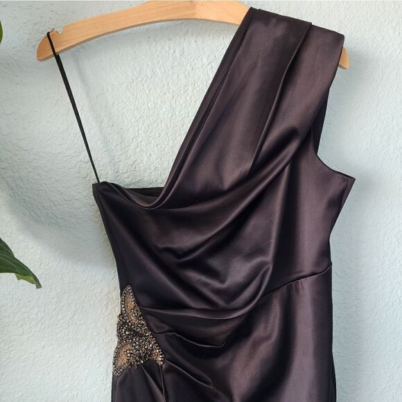 Eliza J embellish side one shoulder lined cocktail formal dress - Picture 3 of 11